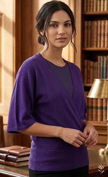 peppermint majice: Ženski pleteni džemper na preklop – ljubičaste boje - Kroj: preklop — 1