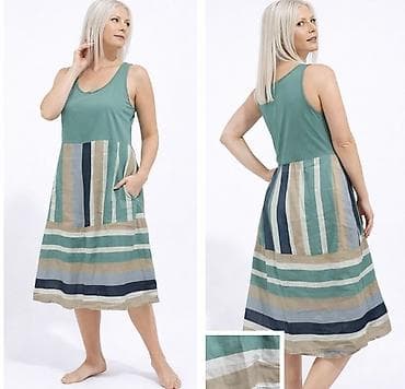 Haljina sa gornjim delom u zelenoj boji i donjim delom sa prugastim