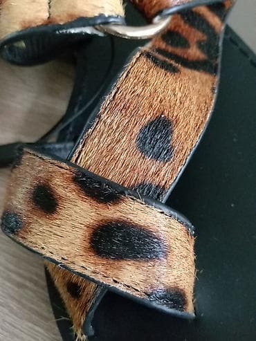 papuce kozne: Ženske kožne sandale sa animal printom (leopard), Premium linija. - — 2