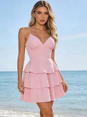 kompleti odece: Roze mini haljina na bretele – romantičan, lagan kroj savršen za leto — 4