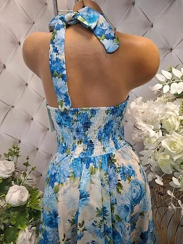 wedding accessories near me: ROMANTIČNA LETNJA HALJINA SA CVETNIM MOTIVOM I VEZIVANJEM OKO VRATA — 2