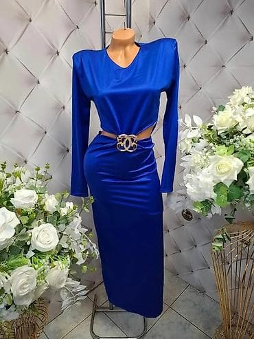 naocare u obliku srca: Elegantna midi haljina u kobalt-plavoj boji - Kroj: uska silueta — 1