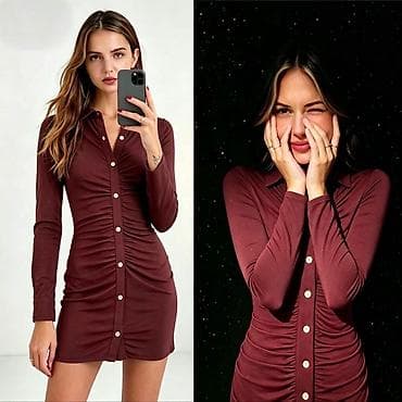 kamel ugg: Ribana košulja-haljina sa dugim rukavima

Haljina: 2.500 dinara
S M L — 3