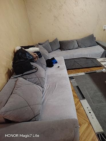 Ugaona garnitura na razvlačenje – siva antracit - Velika L-forma sa