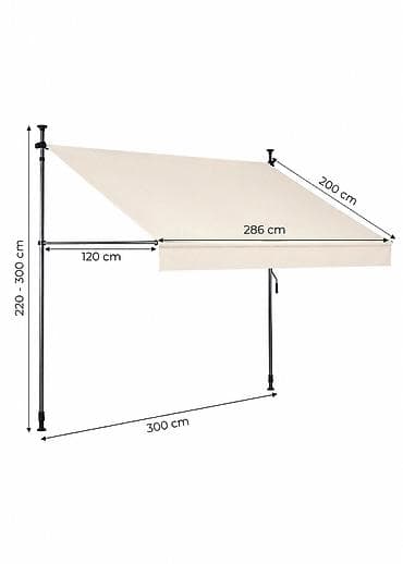 pumpa za balon vode: Tenda za balkon i terasu 300x220-310 cm – Bež Novo, nekorišćeno 3 — 2