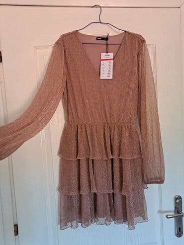 srebrne ogrlice sa cirkonima: S (EU 36), color - Pink, Cocktail, Long sleeves — 2