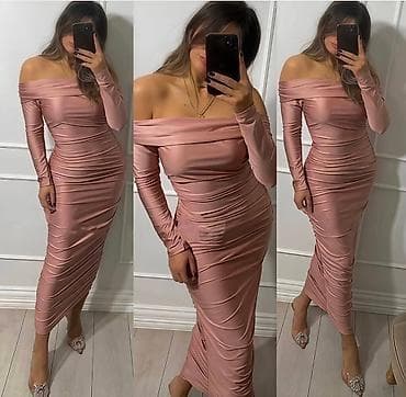 Elegantna midi haljina sa golim ramenima - Kroj: uska silueta koja