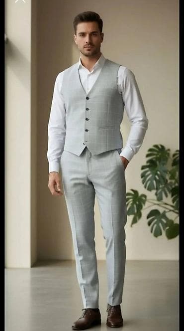 baletanke solo: Muški elegantni komplet – prsluk i pantalone - Boja: svetlosiva sa — 1