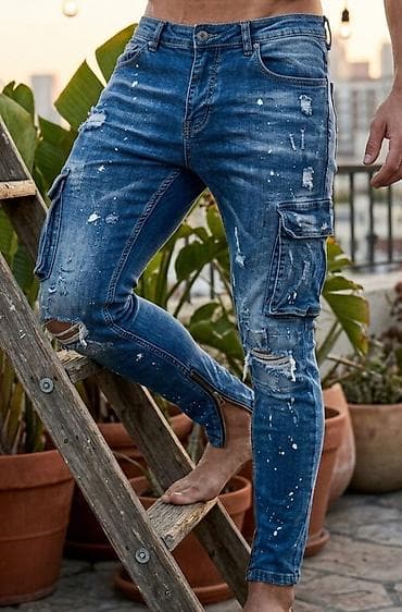 plave cizme: Muške cargo farmerke – slim/skinny kroj - Materijal: elastični denim — 1