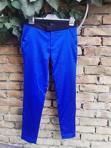 komplet lil solid 2.0: Satenske pantalone Amisu, žive kobalt-plave boje, ravnog užeg kroja — 2
