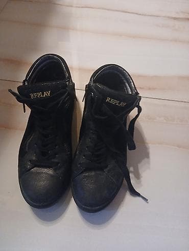 sandale sa platformom: Replay ženske patike – crne, kožne, model sa bočnim rajsferšlusom - — 1