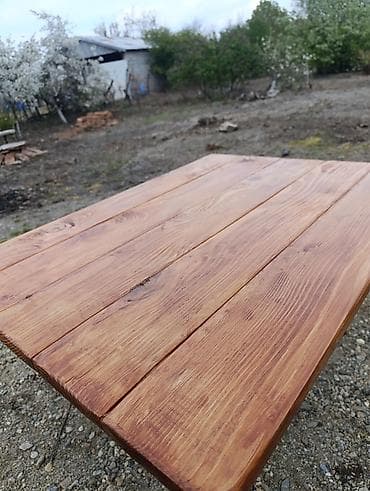 Stilski klub stolovi: Drveni sto sa metalnim nogama – ručni rad - Gornja ploča: masivno — 6