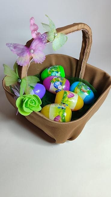 Rasveta: Uskršnja dekorativna korpa sa plastičnim jajima - Smeđa pravougaona — 1