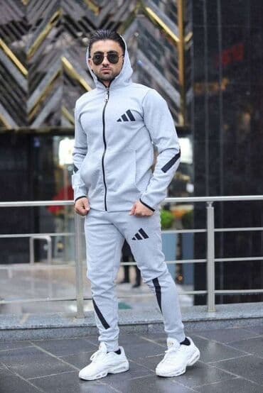 Donji delovi trenerke: Komplet, L, XL, Adidas, bоја - Siva, Pamuk — 1