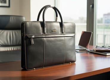 Nakit: Elegantna poslovna torba od kože - Materijal: crna prirodna koža sa — 1