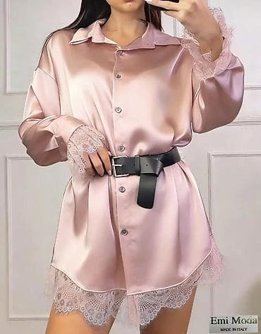 mango bluze: Satenska košulja-haljina sa čipkom – Emi Moda, Made in Italy - Model — 6