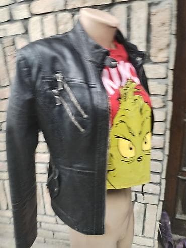 helanke sa petom: Ženska kožna jakna – model sa visokim okovratnikom i asimetričnim — 4