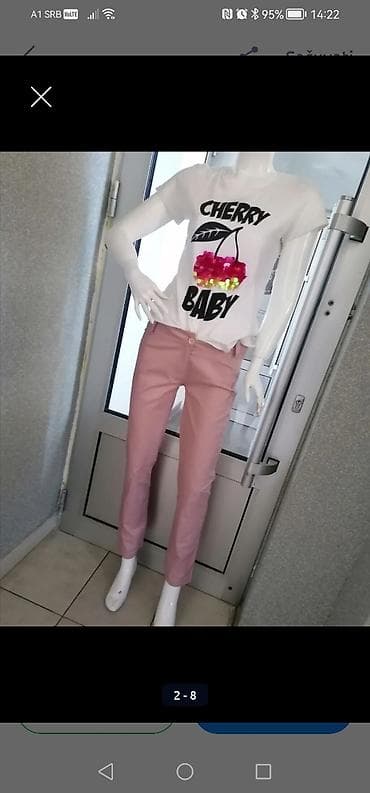 poderane farmerke: Ženske pantalone – svetlo ružičaste boja puder roze - Kroj: ravan — 7