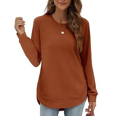 helanke sa stopom: Ženska dukserica sa dugim rukavima i okruglim izrezom - Klasčan, čist — 6