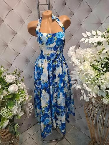 wedding accessories near me: ROMANTIČNA LETNJA HALJINA SA CVETNIM MOTIVOM I VEZIVANJEM OKO VRATA — 6