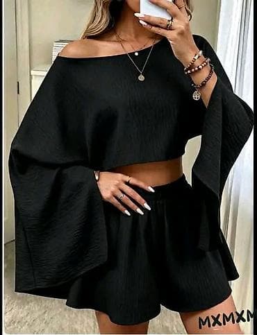safran zenske papuce: Dva‑dela ženski komplet – top i šorts - Kroj: kratki crop top sa — 3