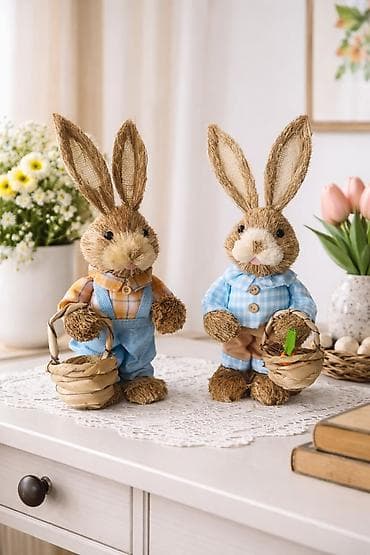 Ostali kućni dekor: 🐰 Uskršnji zeka dekoracija Prelepi dekorativni zeka sa korpicom – — 1