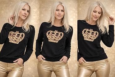 Donji veš: Ženska crna bluza/duks sa dugim rukavima i okruglim izrezom. Na — 2