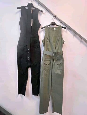 ženski kompleti pantalone i sako: Ženski kombinezon maslinasto zelene boje, bez rukava, sa okruglim — 2