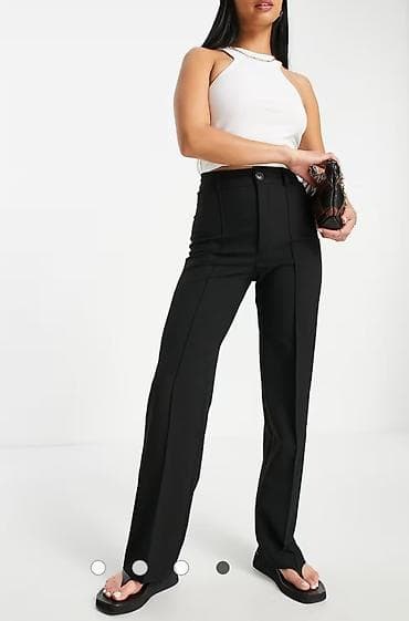 dsquared pantalone: Ženske crne pantalone sa visokim strukom i ravnim, blago širokim — 4