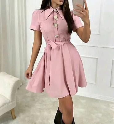 retro patike: Ženska kratka haljina sa kragnom i kratkim rukavima - Silueta: A-kroj — 7