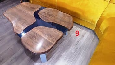 Stolice: Slika 1-2-3-• Ploča Stola od punog drveta Mazera sa zelenom epoxy — 10