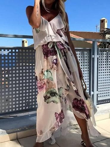 zenske letnje haljine: Duga letnja haljina s cvetnim dezenom - Kroj: maxi dužina, lepršava — 6