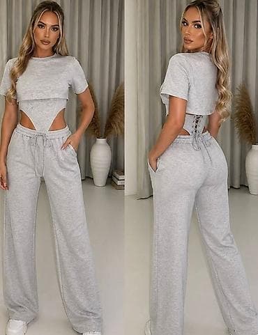 jusi trenerke: Damski dvodelni komplet – crop majica i široke pantalone - Dizajn — 1