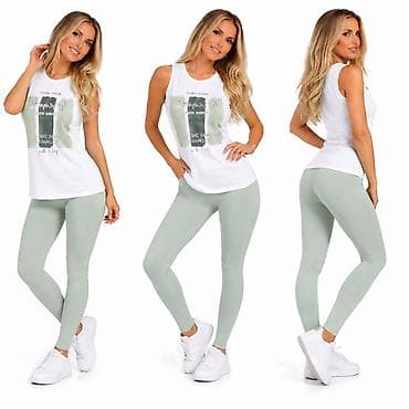 bodi slim: Ženske helanke – pastelno zelene i majica u kompletu - Model: duge — 1