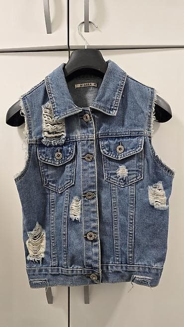 kožni prsluci: Denim prsluk bez rukava – M.SARA (veličina M) - Klasičan teksas — 1