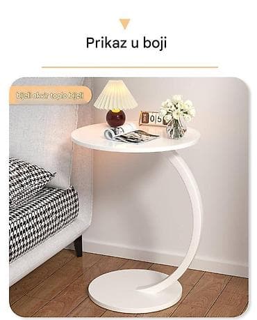 trpezarijske stolice leskovac: Moderan pomoćni sto – beli, elegantnog C oblika - Dimenzije: prečnik — 2