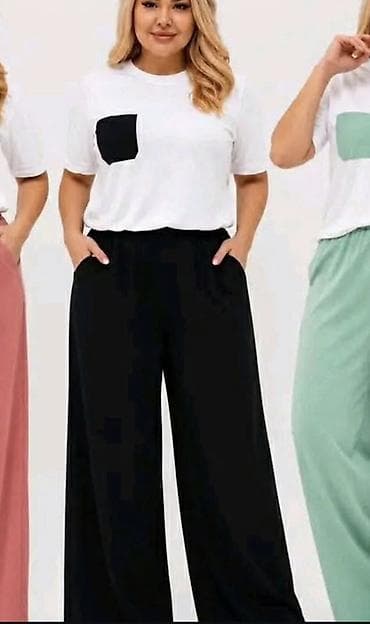 beli kompleti sako i pantalone: Komplet majica siroka bela boja sa crnim dzepom i siroke pantalone sa — 1