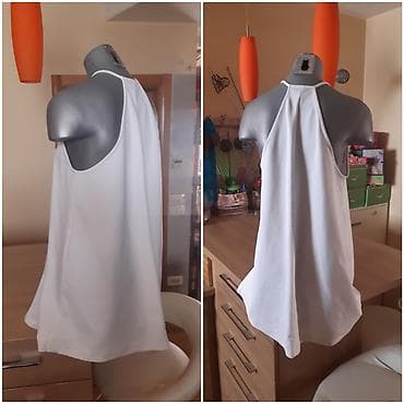 Skafanderi: Bela letnja haljina bez rukava - Kroj: A-linija, halter izrez sa uskim — 3