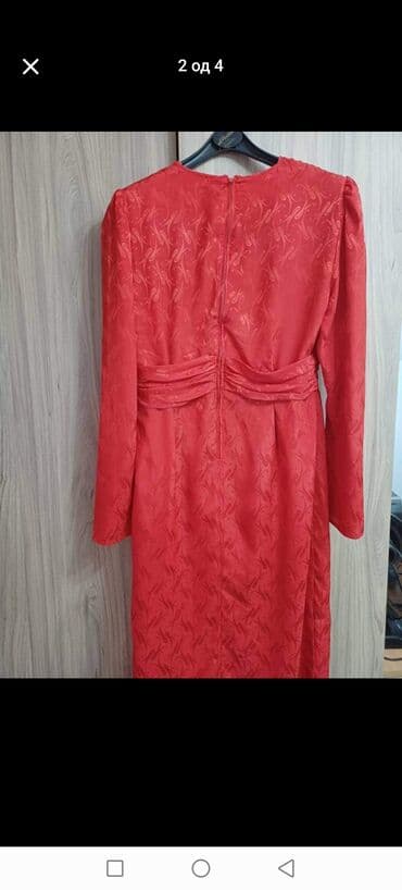 šantung svila haljine: Key M, bоја - Crvena, Koktel, klub, Dugih rukava — 2