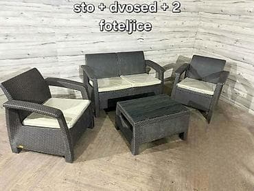 Ugaone garniture: Baštenski set nameštaja – sto + dvosed + 2 fotelje - Komplet sadrži — 3