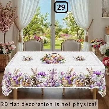 sobe za devojcice: Uskršnji stolnjak sa štampom zeka, jaja i prolećnog cveća - — 5