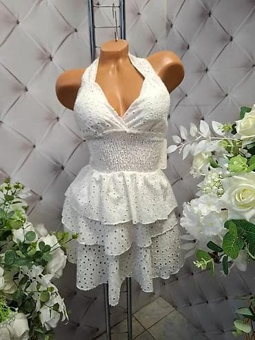Haljine: Bela letnja haljina od pamučne čipke (broderie anglaise) - Model na — 1