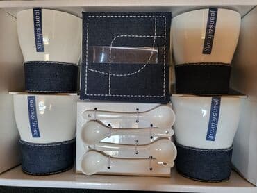 porcelanske solje za caj: Solje nove za kafu,caj Jeans - Living komplet. Solje sa porcelanskim — 2