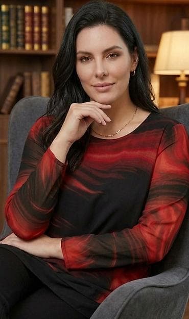 bluze h: Ženska bluza sa dugim rukavima – crno-crveni apstraktni print - Kroj — 1