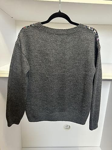 edi dzemperi: Sivi ženski džemper sa šljokicama S - Model: ravnog kroja, duži — 2