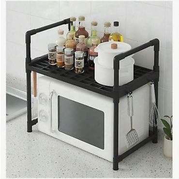 Furniture: Polica CRNA ili BELA sa aluminijumskim okvirom za mikrotalasnu. Polica — 2