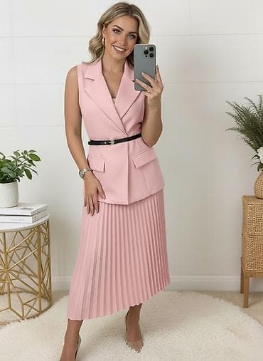 boho suknje: ✨Elegantna ženska midi haljina bez rukava sa rever kragnom i — 4