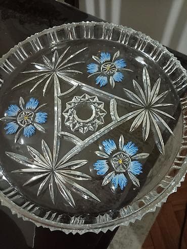 plinske peci za grejanje: Staklena dekorativna tacna/poslužavnik od brušenog stakla, okruglog — 1