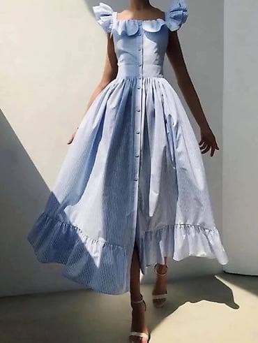 guess patike crne: Letnja midi haljina sa volanima i dugmadima spreda - Kroj: struk — 2