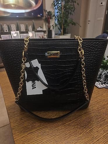 Jewellery: MONA ženska torba – crna, kroko šara - Model: elegantna tote/šopper — 1